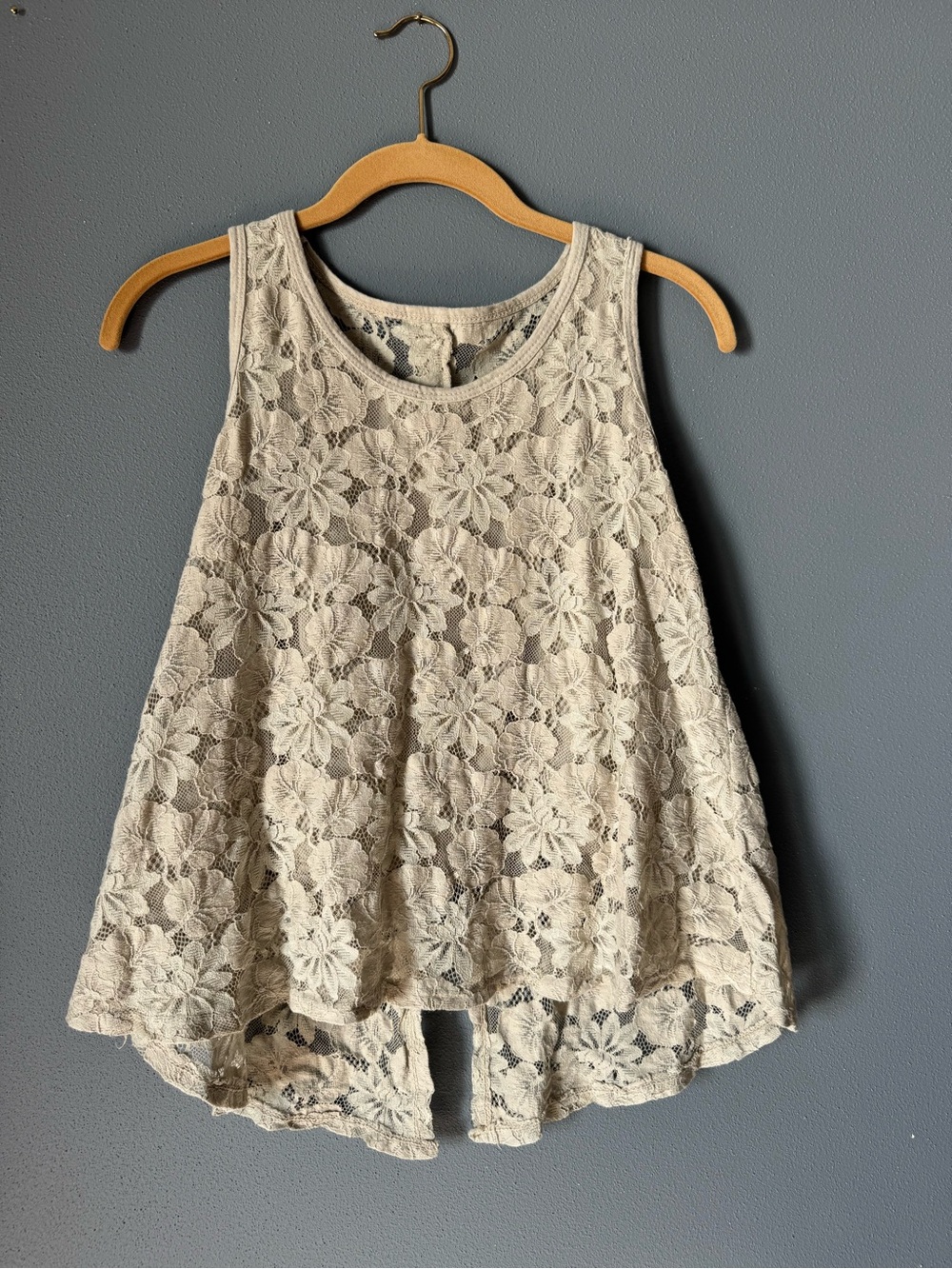 Boho Lace Overlay Split Back Tank Top Cream S Festival Cropped